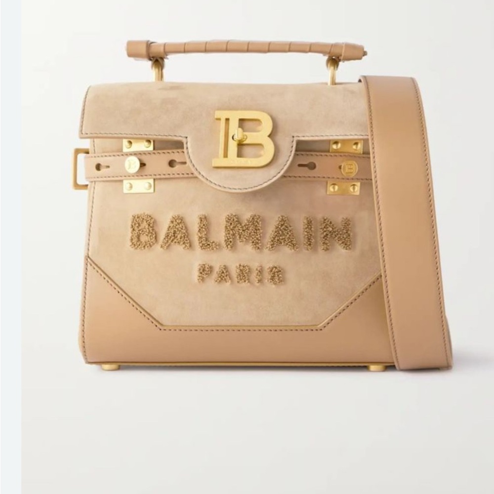 Balmain BBuzz 23 Suede Logo Top Handle Bag